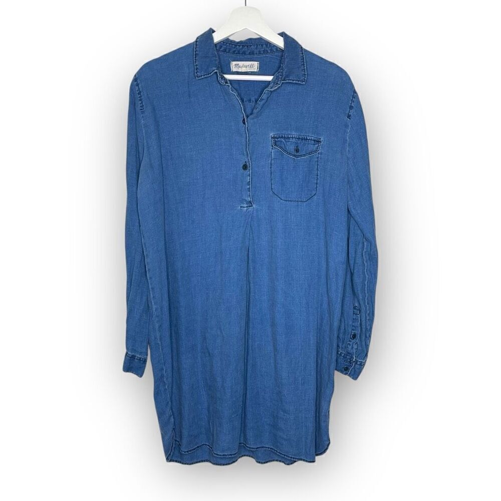 Madewell Blue Denim Chambray Tunic Top Blouse 100% Linen Women’s Size Medium